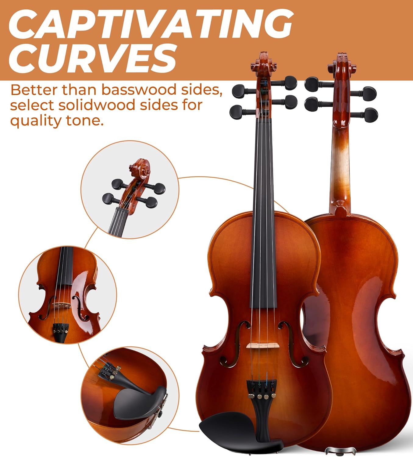 Vangoa Violin 1/2 Size for Kids Beginners Full Set, Spruce Childrens Fiddle Half Size Bundle Medium Acoustic Violins Starter Kit Package w/Side Solidwood, Hard Case for School Students Ages 6-9