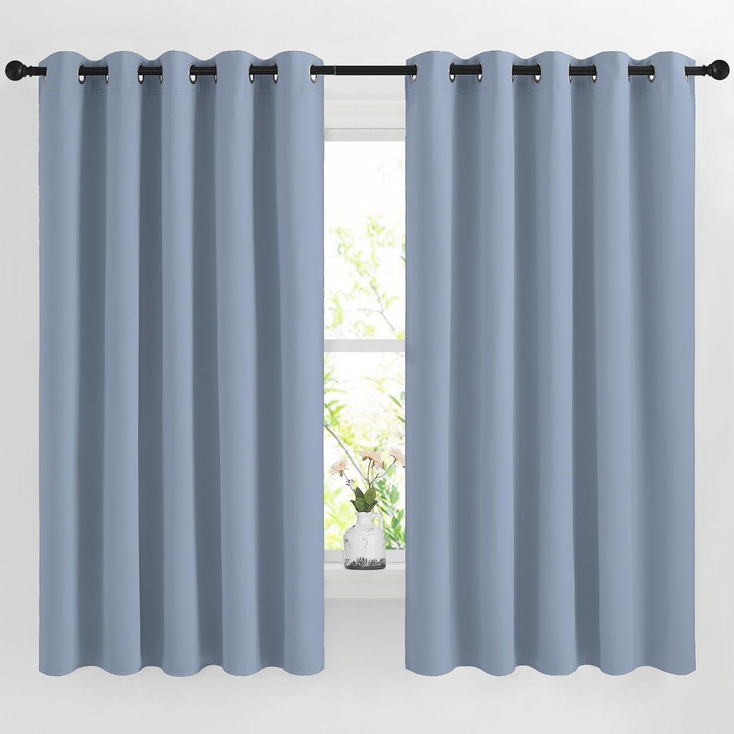 NICETOWN Vintage Blue Blackout Curtains for Bedroom, Grommet Thermal Insulated Room Darkening Window Treatments for Christmas/Thanksgiving Day, W66 x L66, 2 Panels