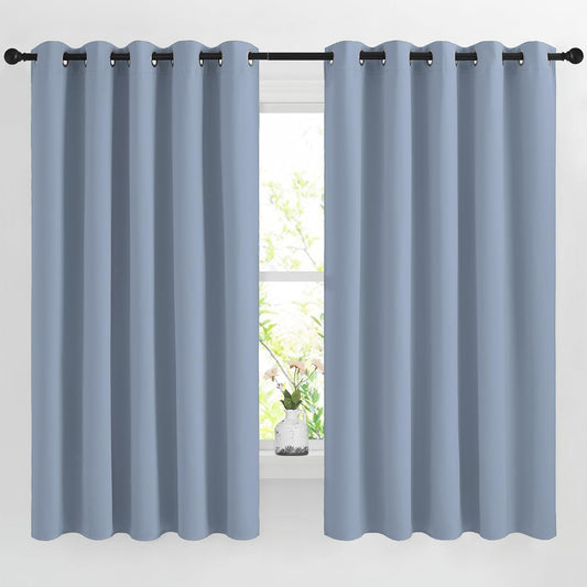 NICETOWN Vintage Blue Blackout Curtains for Bedroom, Grommet Thermal Insulated Room Darkening Window Treatments for Christmas/Thanksgiving Day, W66 x L66, 2 Panels