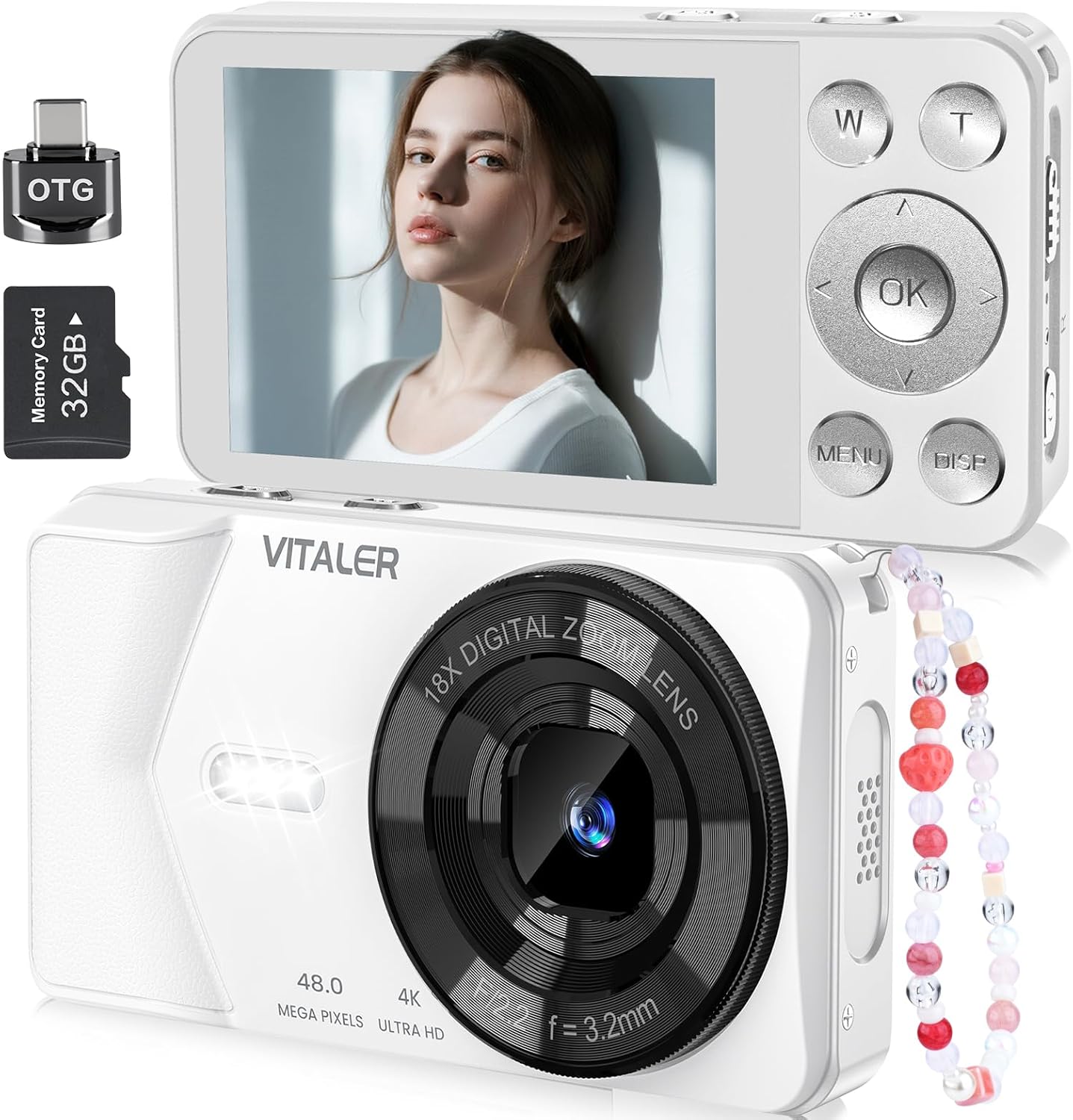 Digital Camera, Autofocus 48MP 4K Camera for Photography with 32GB Card, Portable Compact Point and Shoot Digital Camera for Teens Adult Beginner Kids with Metal Shell, 2000 mAh Battery