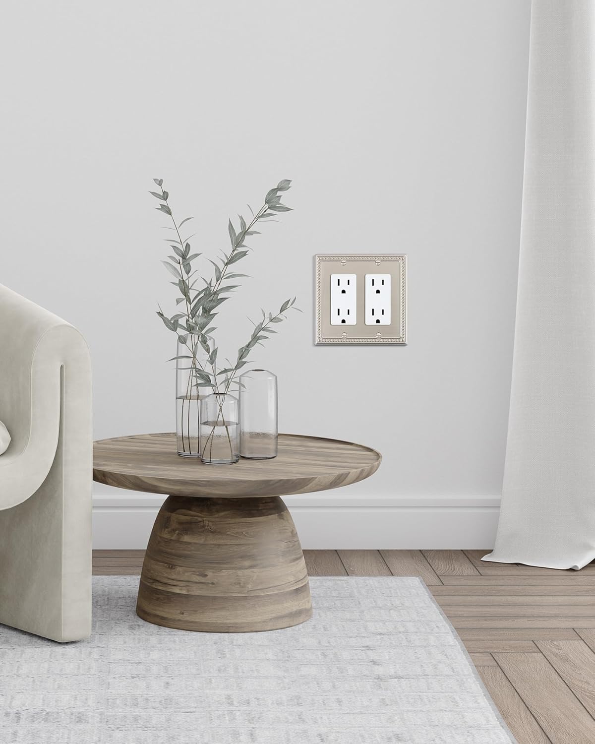 2-Pack Double Decorator Outlet Cover Plate, Pearls Decorative Switch Plates and Outlet Covers, 2 Gang Brushed Nickel Metal Wall Plates, Corrosion Resistant