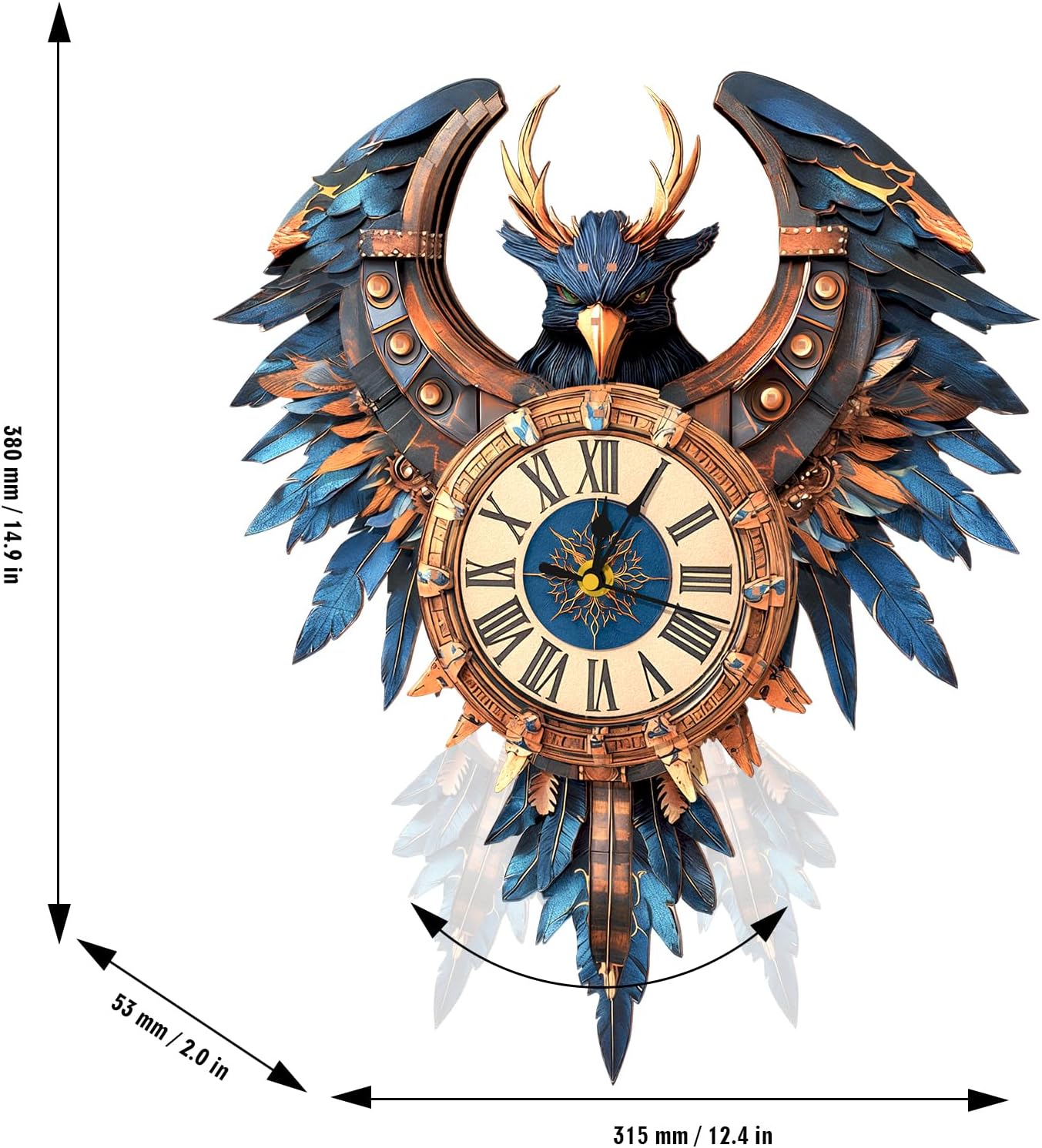 3D Puzzles for Adults Clock-Thunderbird Design Model Kit-Mechanical DIY Pendulum Clock with Roman Numerals-Desk Home Office Decor Personalized Gift for DIY Lovers