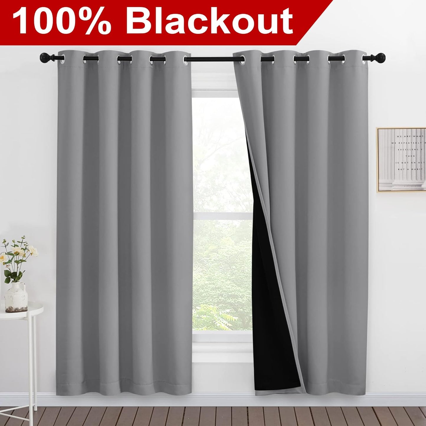 NICETOWN Full Shade Curtain Panels, Pair of Energy Smart & Noise Blocking Out Blackout Drapes for Dining Room Window, Thermal Insulated Guest Room Lined Window Dressing(Silver Grey, 55 x 78 inch)