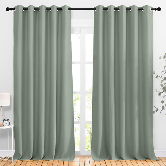 NICETOWN Blackout Large Bedroom Curtains 90 inches Long - Room Dividers Thermal Insulated Sound Dampening Grommet Window Treatments for Living Room (Sage Green, 2 Panels, W66 x L90)