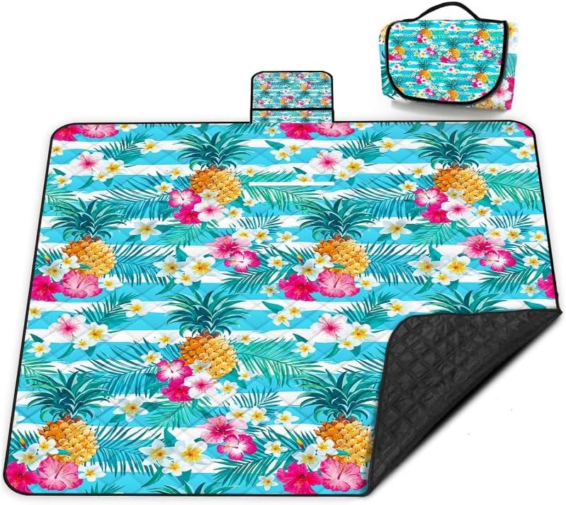 Extra Large Picnic Blanket Waterproof,80"x 80"Foldable Machine Washable Beach Blanket,Outdoor Blanket for 6-8 Adults,Suitable for Indoor Crawling,Park Beach,Camping,Hiking,Family Travel(Pineapple)