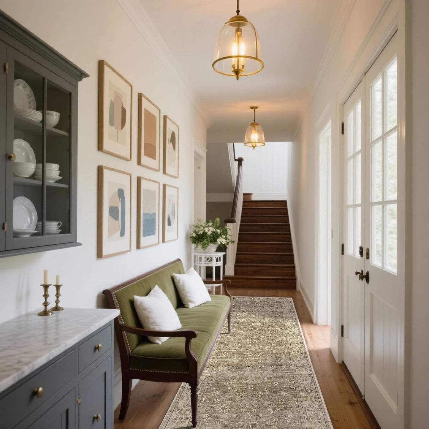 Washable Kitchen Rug Runners for Hallways: 2'x10' Bedroom Runner Rug Non Slip Low-Pile Stain Resistant Soft Indoor Floor Carpet Runner for Indoor Entryway Hallways Kitchen Laundry Room Farmhouse