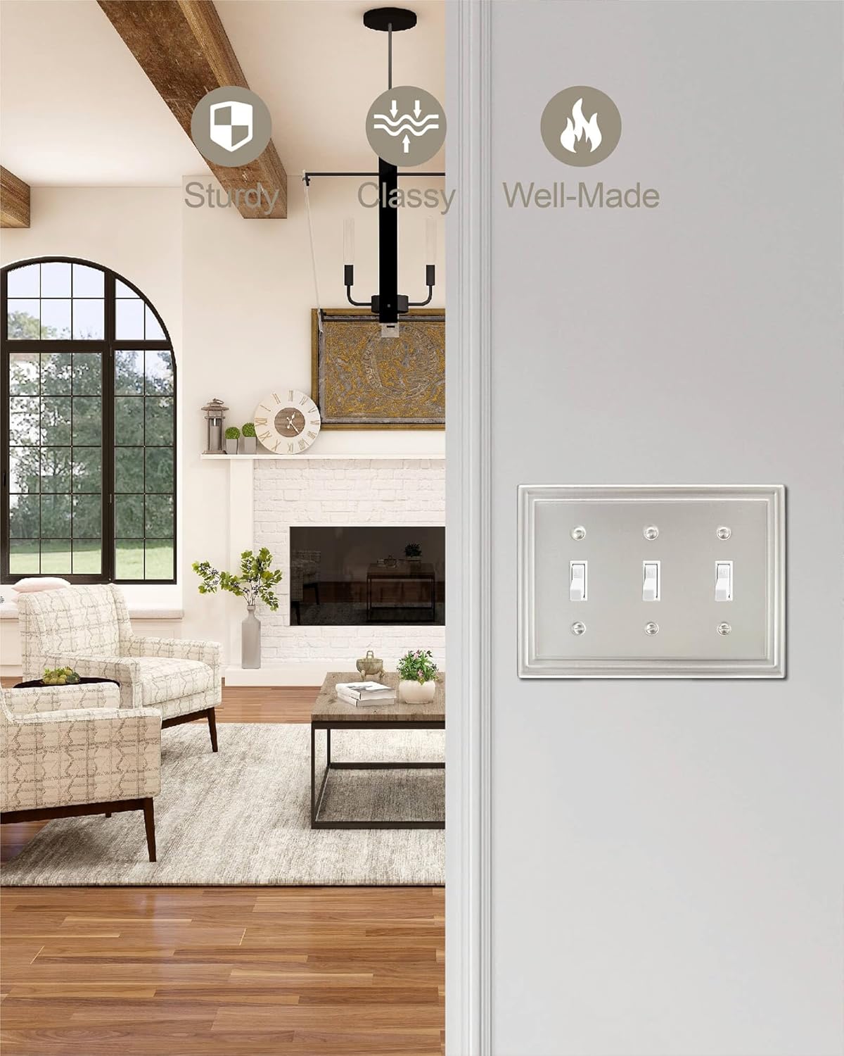 2-Pack Triple Toggle Wall Plate, Satin Nickel Light Switch Cover, Metal Switch Covers Wall Plate, Midsize, A035 Series