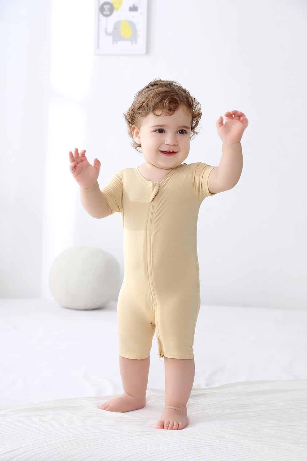 GUISBY Rayon made from bamboo Baby Pajamas Short Sleeve Footless Rompers 2 Way Zipper Sleeper for Baby