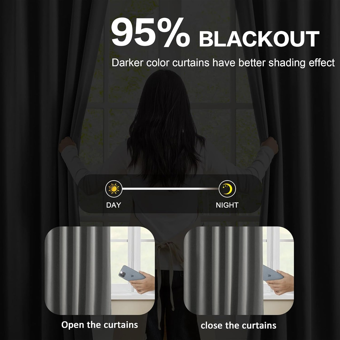 Blackout Bedroom Curtains 72 Inches Long 6 Ft Length, Summer Heat Thermal Insulated Pinch Pleated Vertical Drapes Cute Black Out Window Drapes for Bedroom/Living Room(Grey,40"x72"x2 Panels)