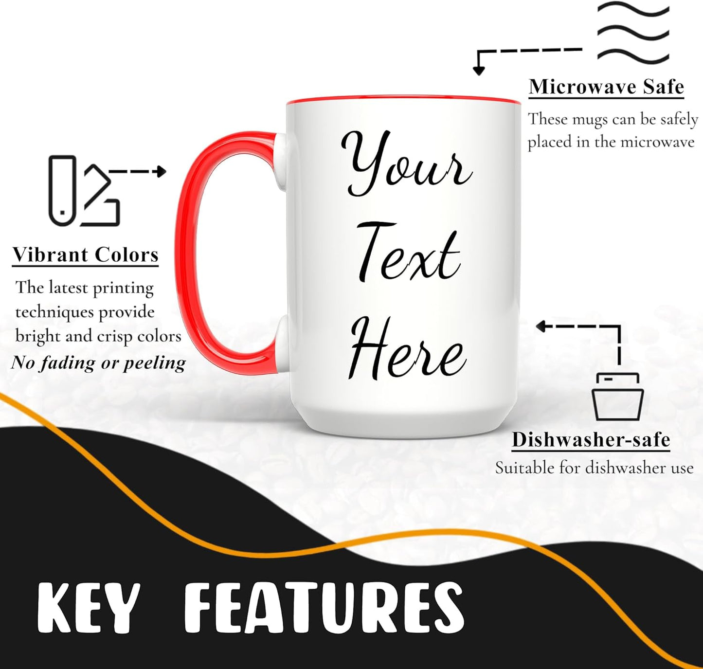 Personalized Coffee Mug 15 Oz, Custom Picture Text or Logo Ceramic Mug, Customized Gift for Men & Women, Taza Personalizada with Photo and Words, Customizable Large Tea Cup | White - Red