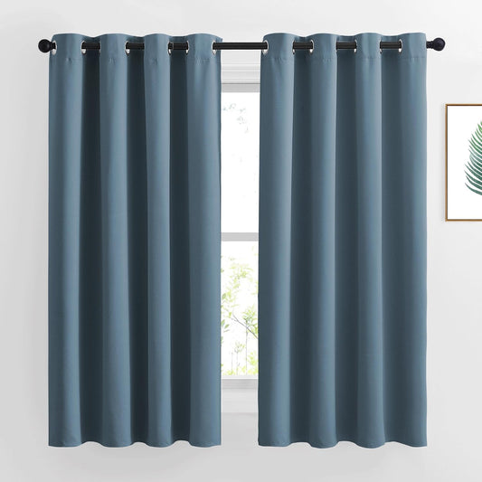 NICETOWN Smoky Blue Curtains for Girls Room - Thermal Insulated Solid Grommet Room Darkening Panels/Drapes for Boy's Bedroom (Smoky Blue, 1 Pair, 52 by 63-Inch)
