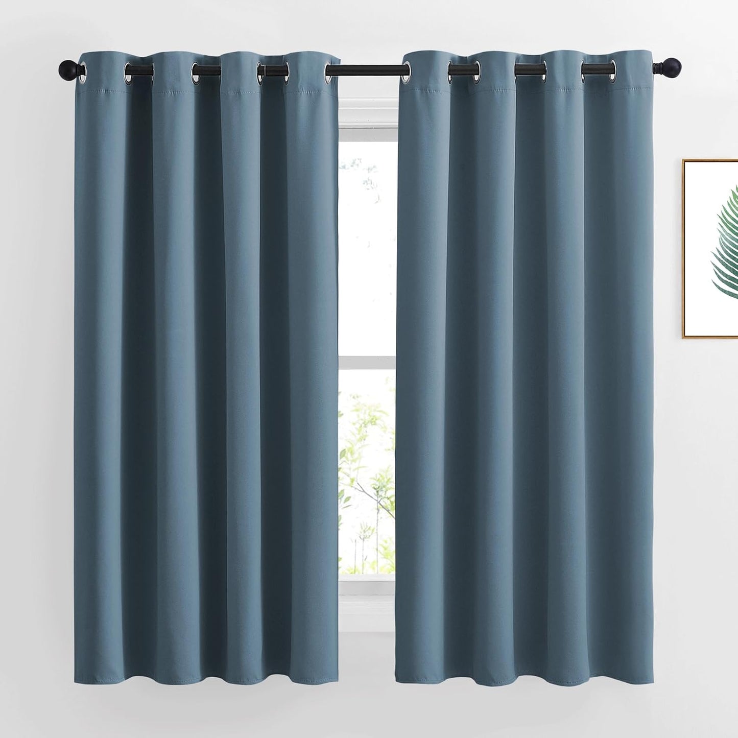 NICETOWN Smoky Blue Blackout Curtains 63 inches Long, Grommet Room Darkening Window Treatment Thermal Insulated Drapes Sound Reducing for Bedroom, W46 x L63, 2 Panels