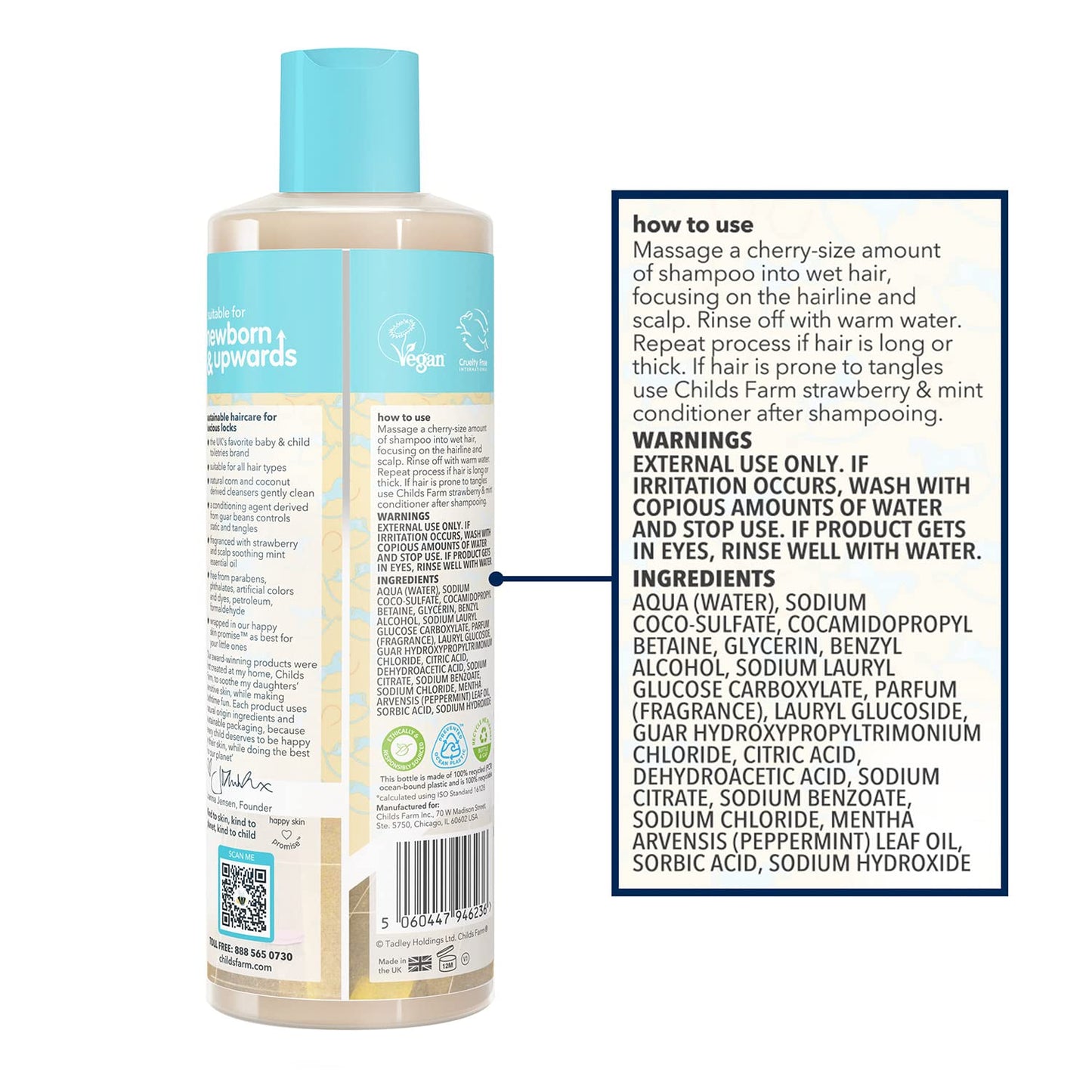 Childs Farm, Kids Shampoo for Dry, Sensitive, Eczema-prone Skin & Scalp, Strawberry & Organic Mint, Detangles & Nourishes, Vegan, Cruelty-Free, 16.9 fl oz