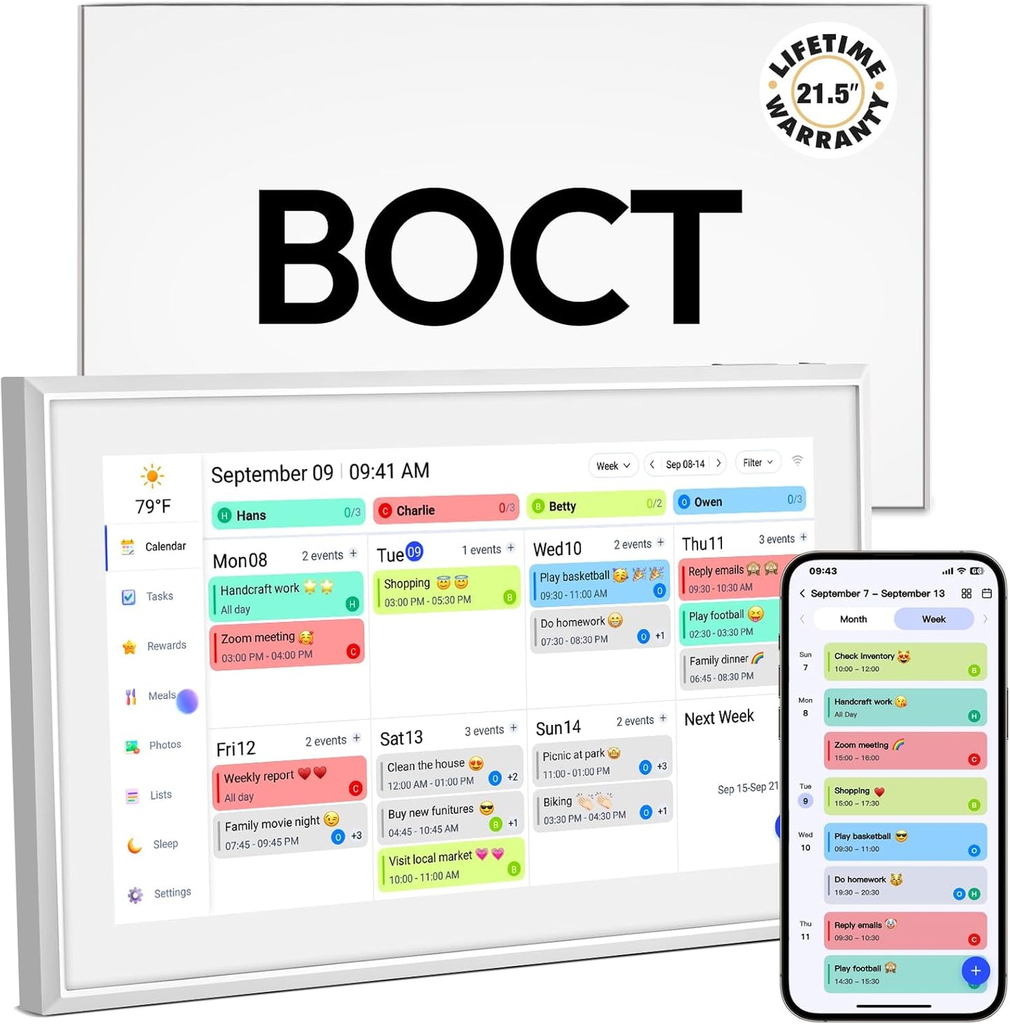BOCT 21.5'' Digital Calendar Wall - 32GB Memory Touch Screen Chore Chart Smart Calendar,Digital Planner,Auto-Sync,APP Control,Interactive Family Schedules, Gift for Mother
