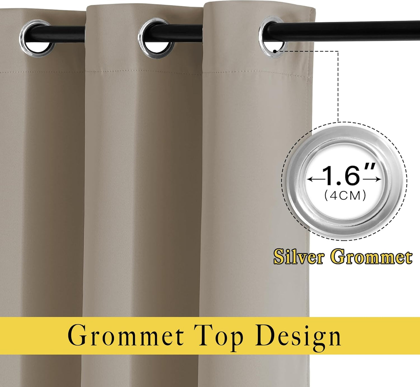 NICETOWN Taupe Curtains 96 inches Long, Grommet Thermal Insulated Blackout Curtains Privacy Window Treatments for Boys Room/Living Room, W46 x L96, 2 Panels