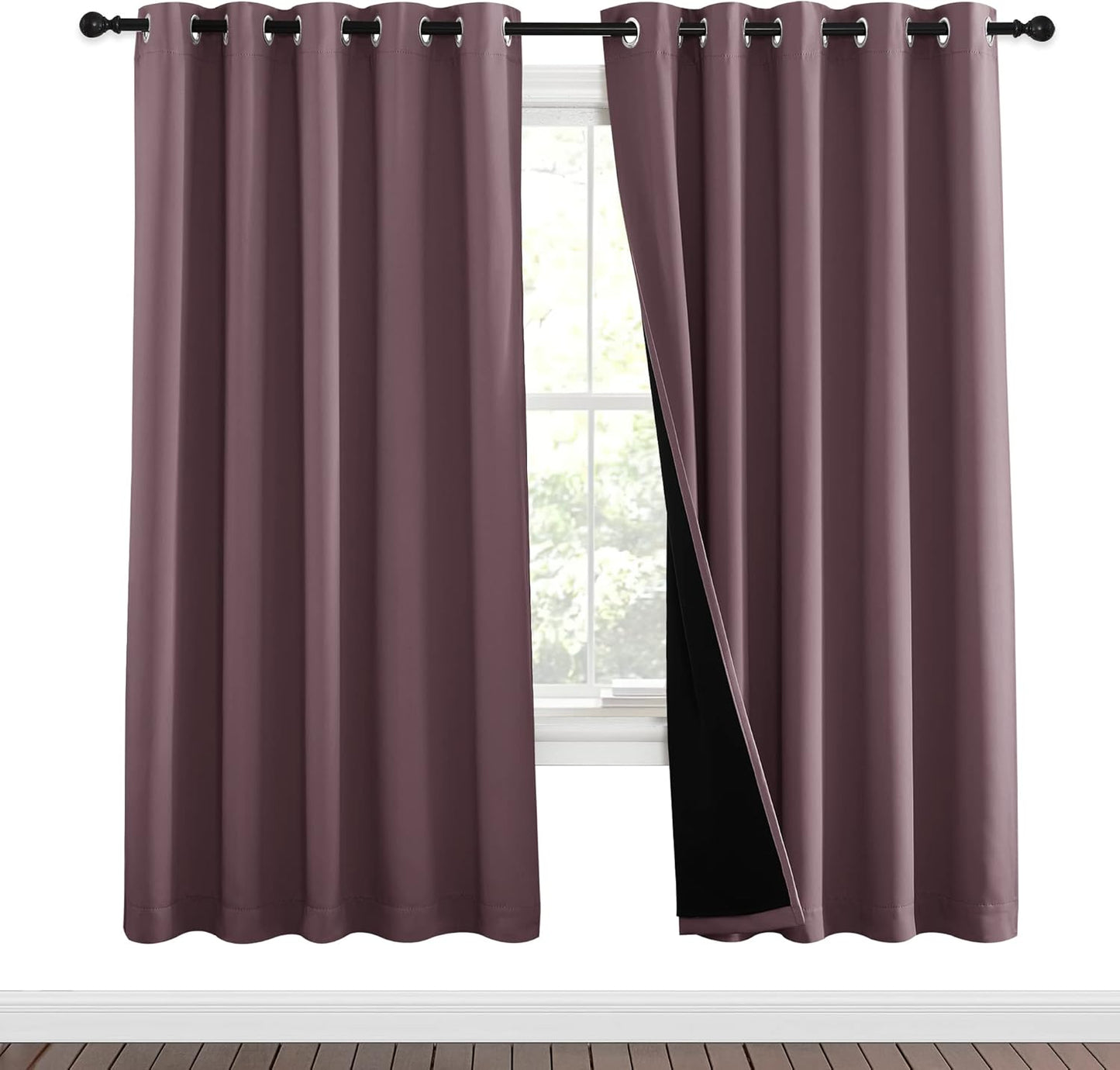 NICETOWN 100% Blackout Window Curtain Panels, Full Light Blocking Drapes with Black Liner for Nursery, 72-inch Drop Thermal Insulated Draperies (Dry Rose, 2 Pieces, 62-inch Wide Per Panel)