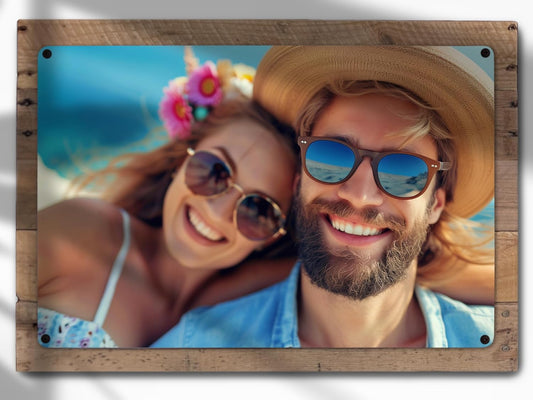 MUNDAZE Custom Portrait Metal Print on Reclaimed Wood Pallet Frame – Personalized Family Photo Gift – Glossy Aluminum Wall Art Keepsake – Made and Shipped in USA (10 x 8)