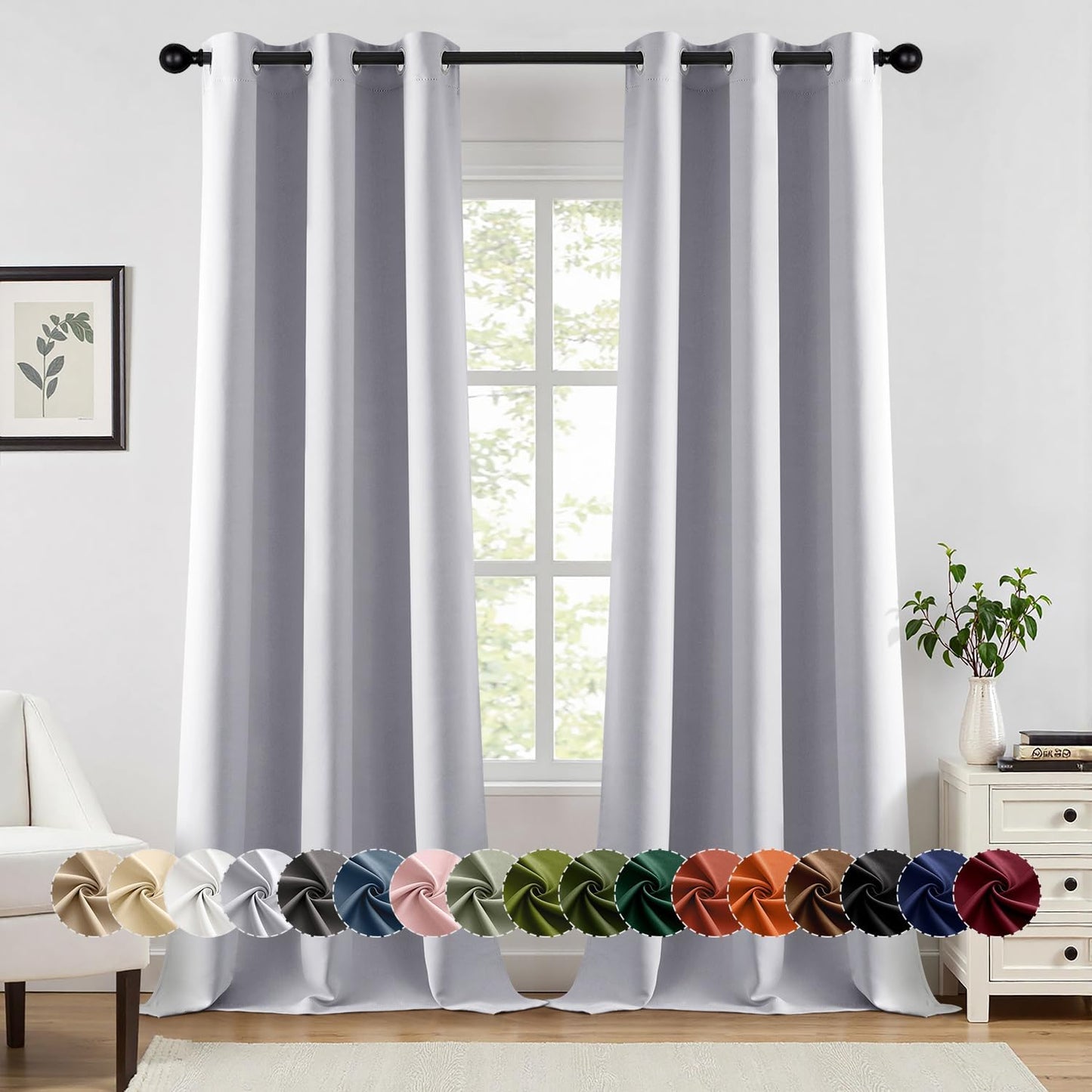 MIULEE Blackout Curtains for Bedroom Living Room 96 Inches Long 2 Panels, Thermal Insulated Room Darkening Drapes Solid Grommet Noise Reduction Light Blocking Window Curtains 40x96 Inch Greyish White