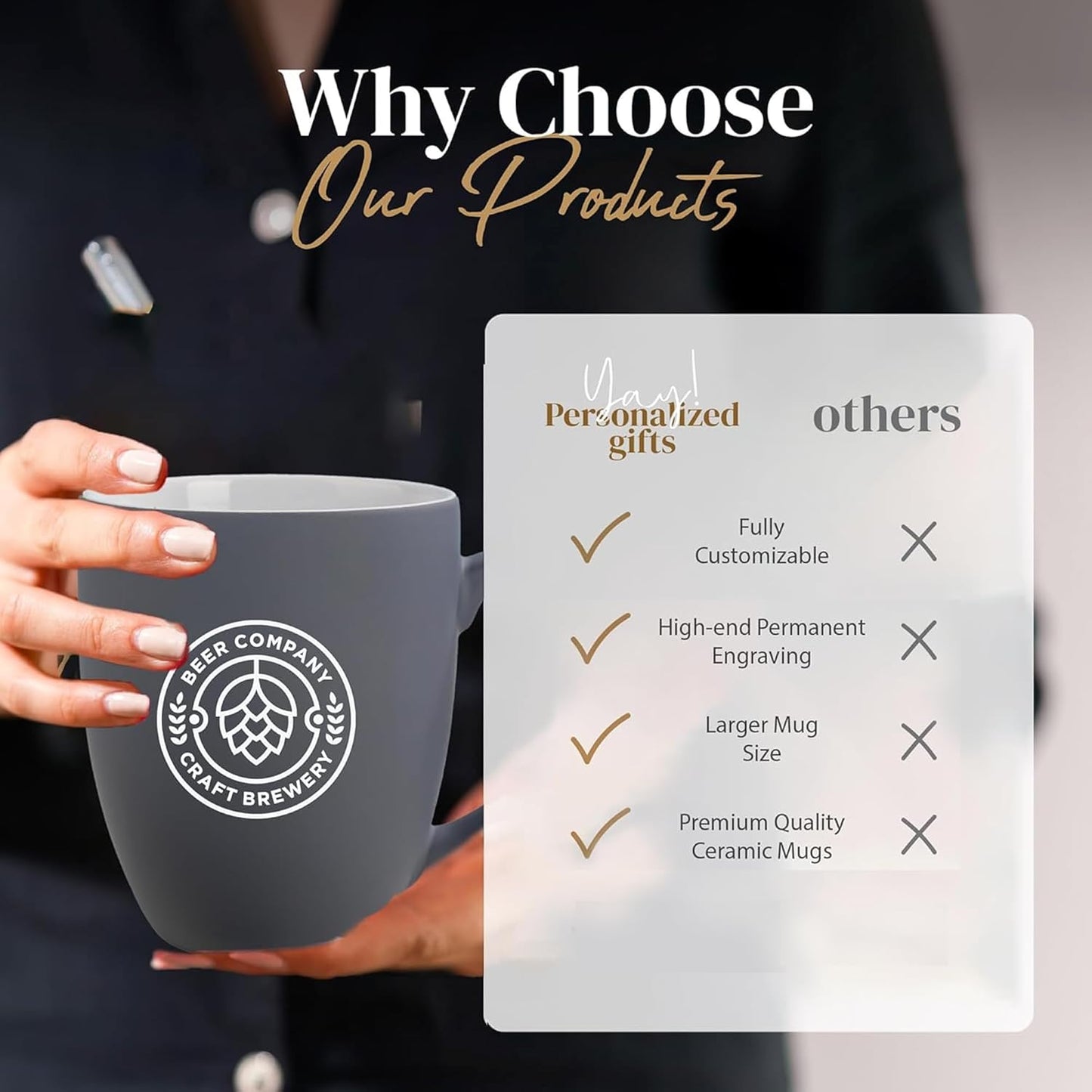 Personalized Coffee Mug Engraved with your Custom Logo - Customized Coffee Mugs, Hot Chocolate Mug, Birthday Gift, Retirement Gift (Engraved Custom Logo, Matte Grey)