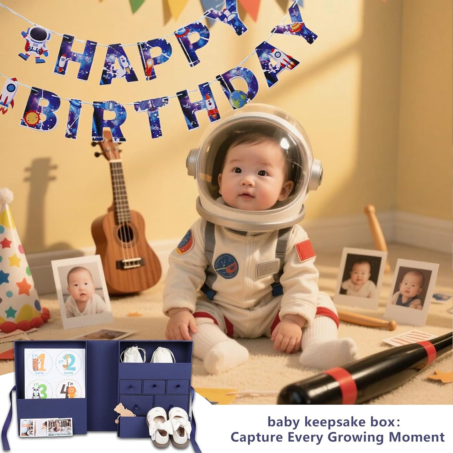 Memory Box for Kids,Baby Keepsake Box, Large Memory Box Drawer-Style Design with 8 Additional Items,Newborn Keepsake Box for Baby Girl & Boy,Gift for Baby Shower, Expecting Moms (Blue)