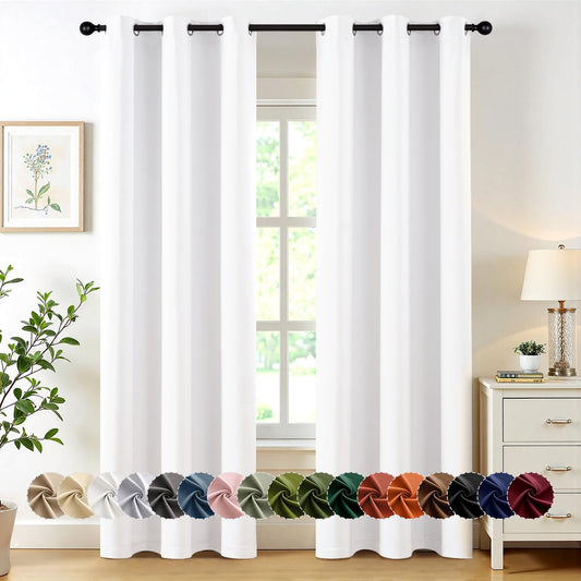 MIULEE Pure White Curtains for Bedroom Living Room 84 Inches Long 2 Panels, Thermal Insulated Room Darkening Drapes Grommet Top Solid Color Window Treatments W40 x L84 Inch
