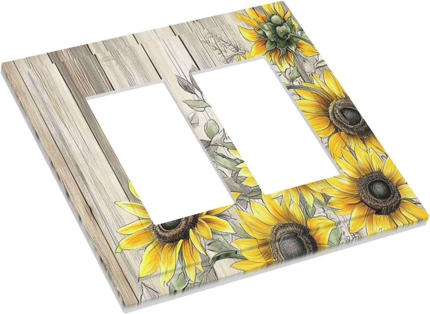 Decorative Outlet Covers Floral Sunflower Rustic Flower Vintage Wood 2 Gang Double Gfci Rocker Electrical Wall Panels Light Switch Cover Plate For Farmhouse Cabin Decor
