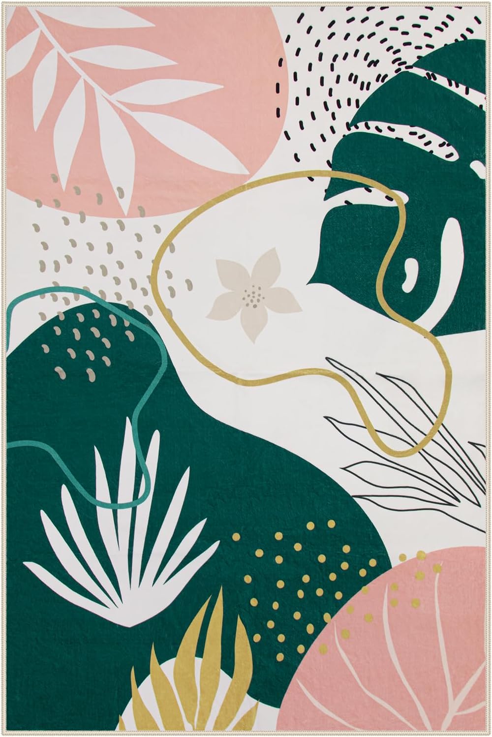 Lahome Area Rugs 4x6 Washable Soft Bedroom Rugs - Non-Slip Ultra-Thin Rugs for Entryway Stain Resistant Floor Rug, Boho Botanical Print Indoor Rug for Living Room Kitchen Office (4'x6',Green/Pink)