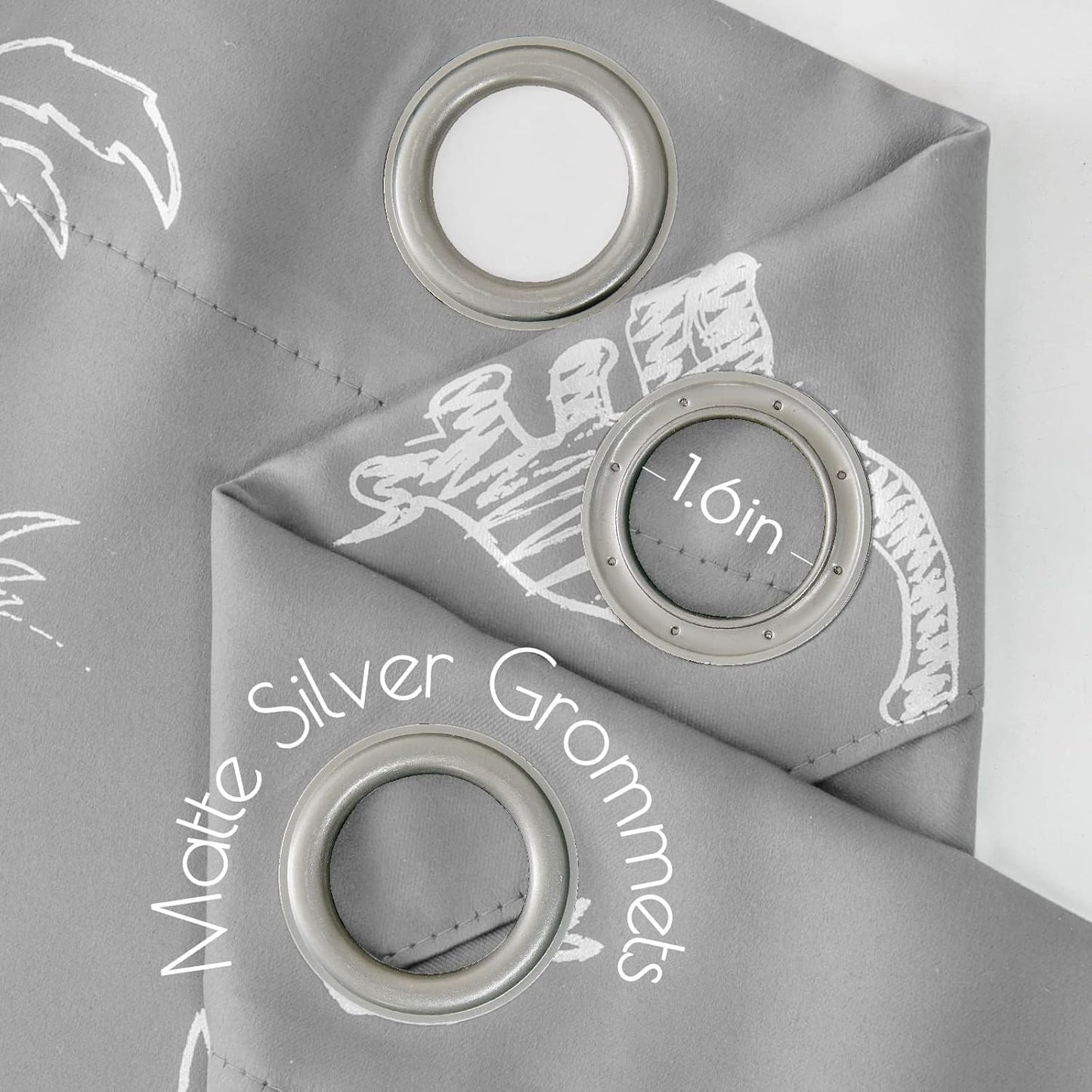 Vangao Grey Blackout Curtains Dinosaur Curtains for Boys Kids Nursery Girls Room Silver Dino Foil Print Thermal Insulated Grommet Top Window Drapes 63 Inches Length 2 Panels