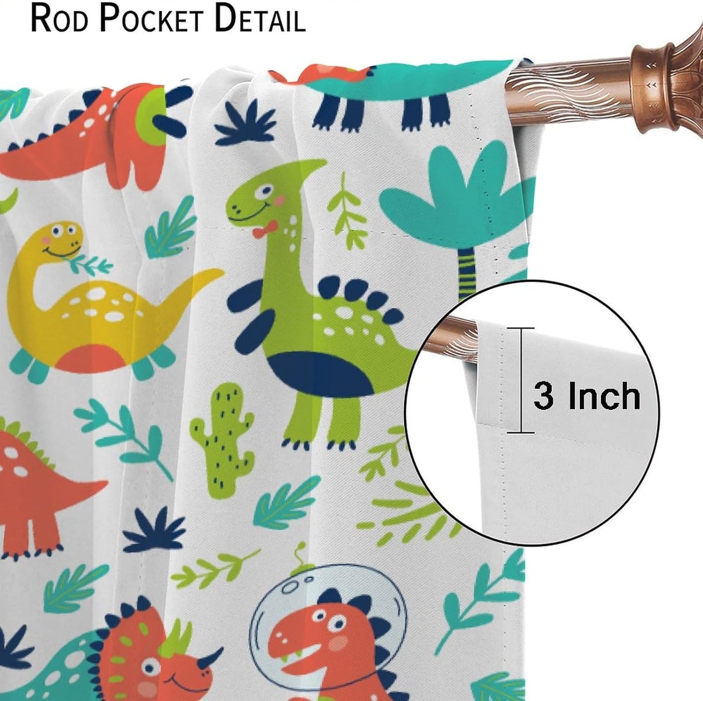 Rustic Dinosaurs Curtains Colorful Dino Kids Boys Cartoon Cute Cool Funny Decor Printed Blackout Rod Pocket Window Drapes for Living Room Bedroom W36xL63in 2 Panels