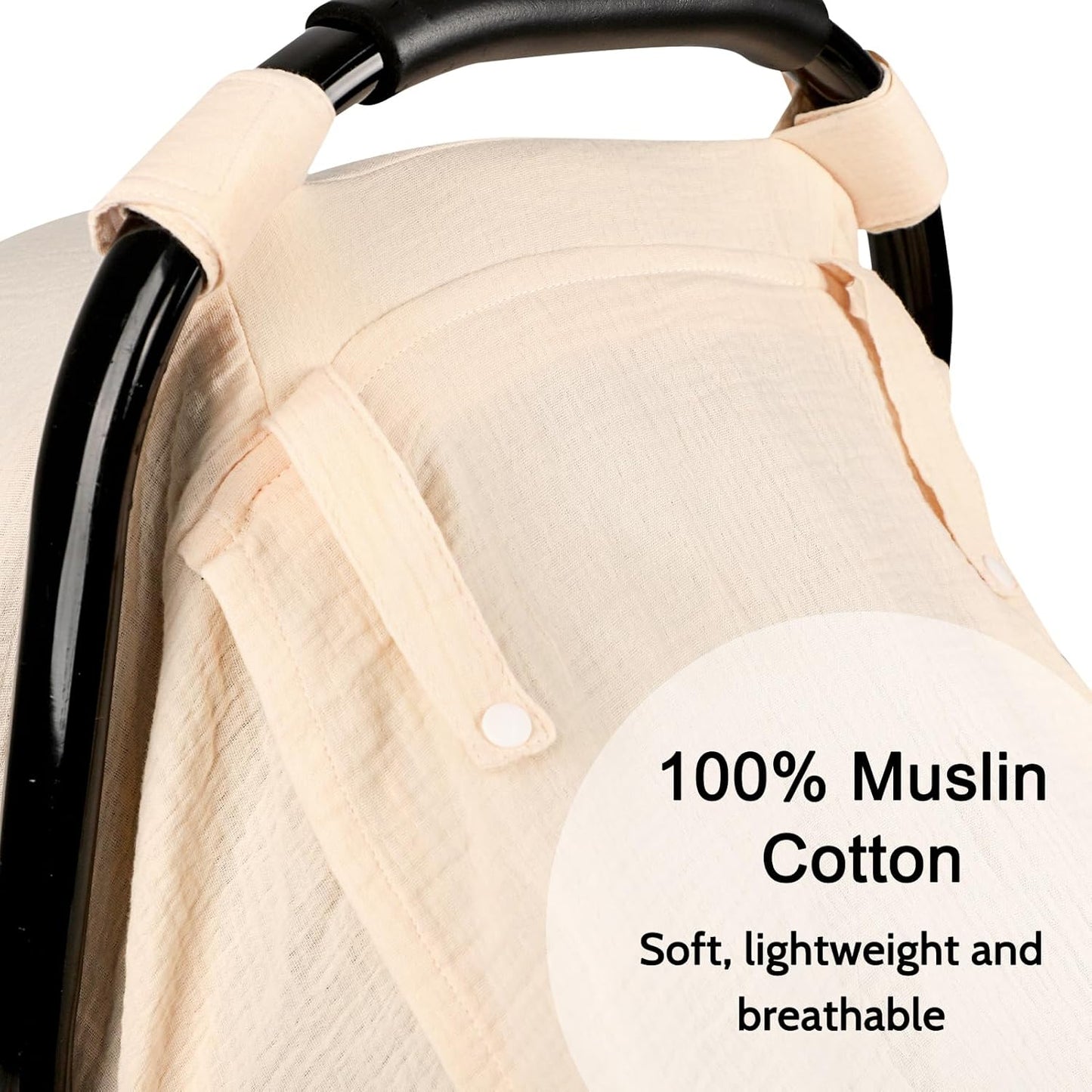 Hooyax Muslin Car Seat Cover Baby - Breathable and Privacy Car Seat Canopy with 3 Modes - Easy Install & Gift Box Packaging, Universal Fit for Infant Car Seats, Apricot