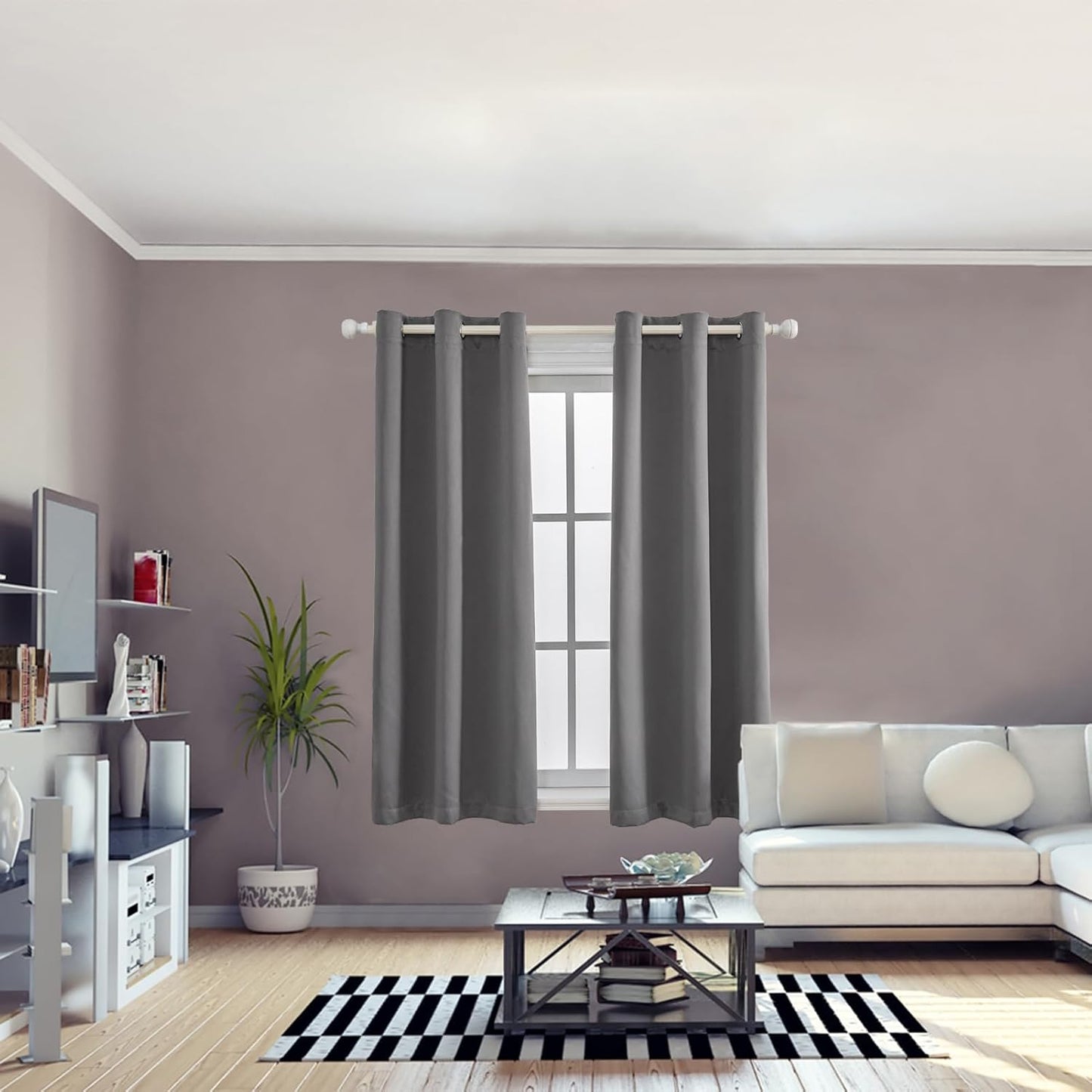 Anytime 100% Blackout Curtain Set, Thermal Insulated & Energy Efficiency Window Draperies for Guest Room, Full Shading Panels for Shift Worker and Light Sleepers（Grey, 2 Panels, 42W x 63L）