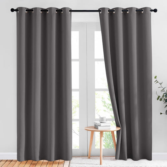 NICETOWN Gray Blackout Curtains for Bedroom 84 inches Long - Thermal Drapes Grommet Room Darkening Light Blocking Curtains Window Treatments for Living Room (2 Panels, W52 x L84, Grey)