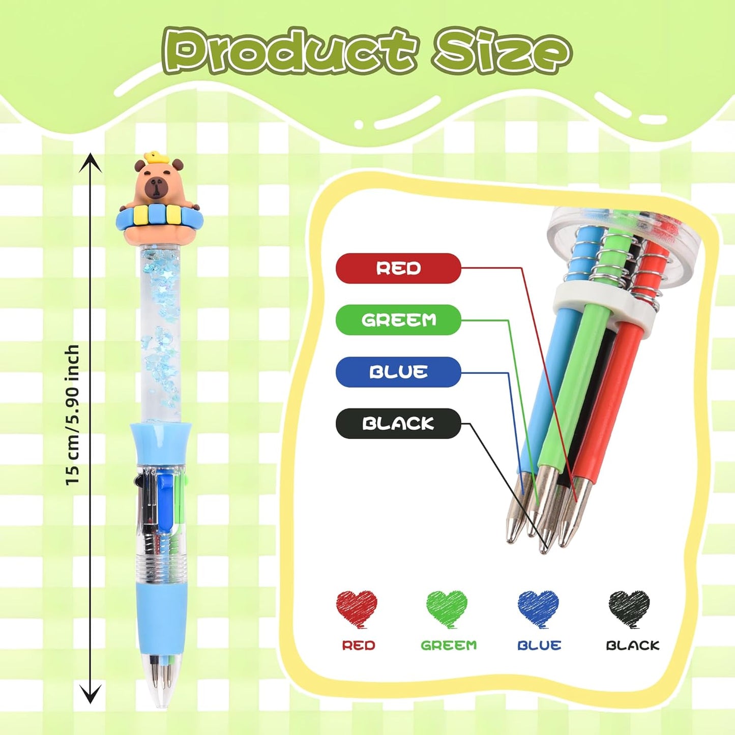 LiYiQ 24PCS Multicolor Pen in One Fun 4-in-1 Cute Pens Bulk Kawaii Cool Ballpoint Pens for Kids Fun Gifts