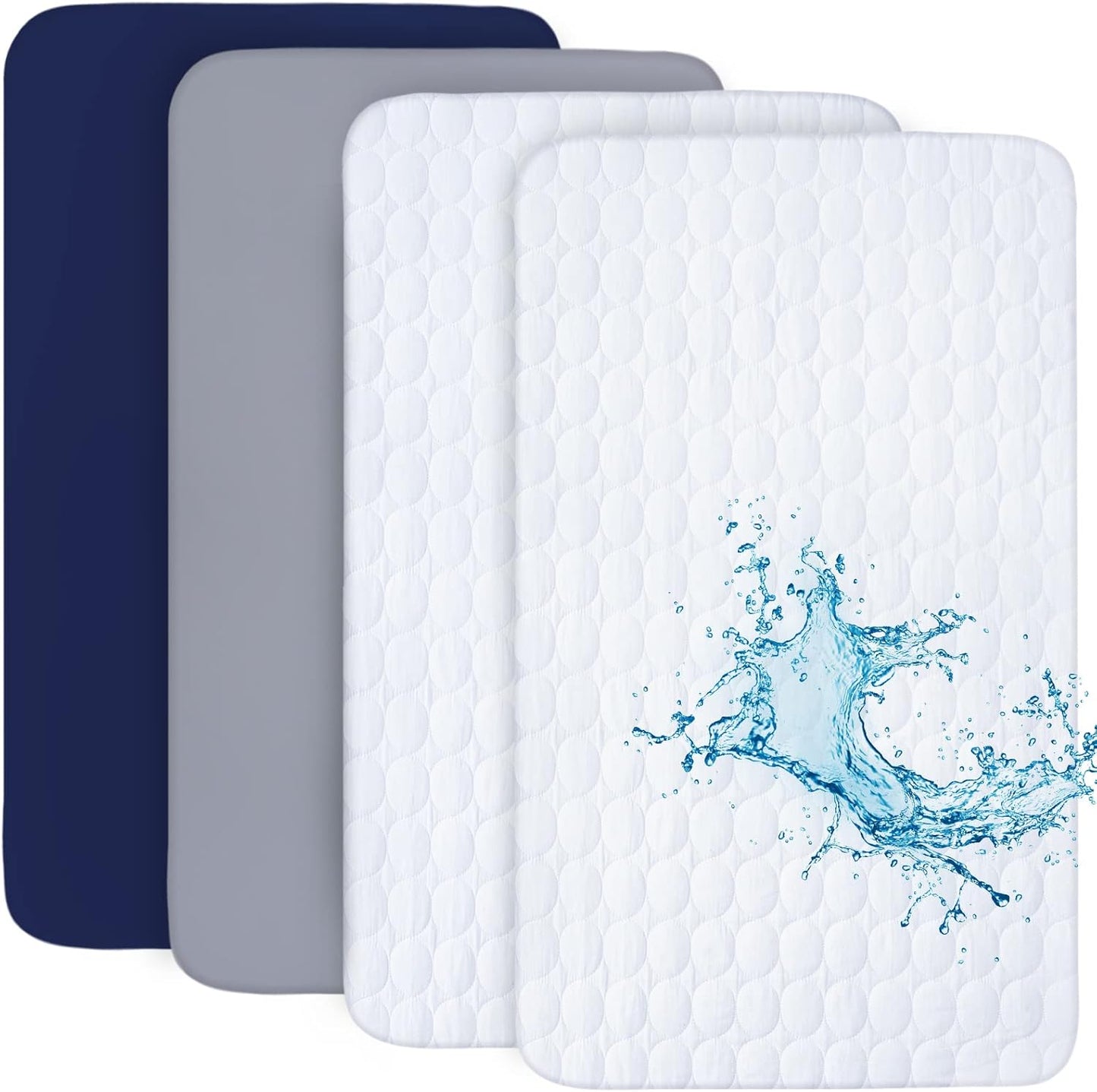 Crib Sheets and Waterproof Crib Mattress Protector 4 Pack Set,Waterproof Crib Sheets Mattress Pad Cover for Baby Boys and Girls, Grey&Navy