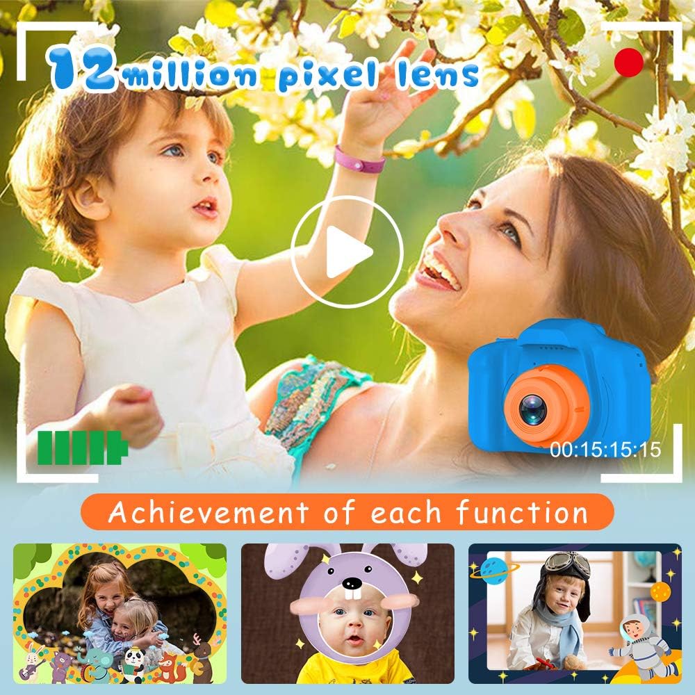 Upgrade Kids Selfie Camera, Christmas Birthday Gifts for Boys Age 3-9, HD Digital Video Cameras for Toddler, Portable Toy for 3 4 5 6 7 8 Year Old Boy with 32GB SD Card-Navy Blue