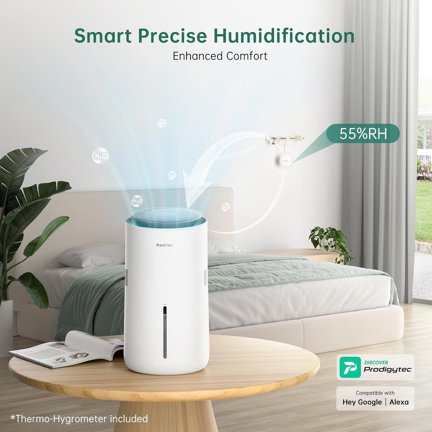 MistFree Smart Humidifier for Bedroom, Evaporative Humidifier No White Dust, Auto Humidity & APP Control, 3L Water Tank Easy to Clean, Sleep Mode, Timing, Humidifiers for Nursery/Baby(White)