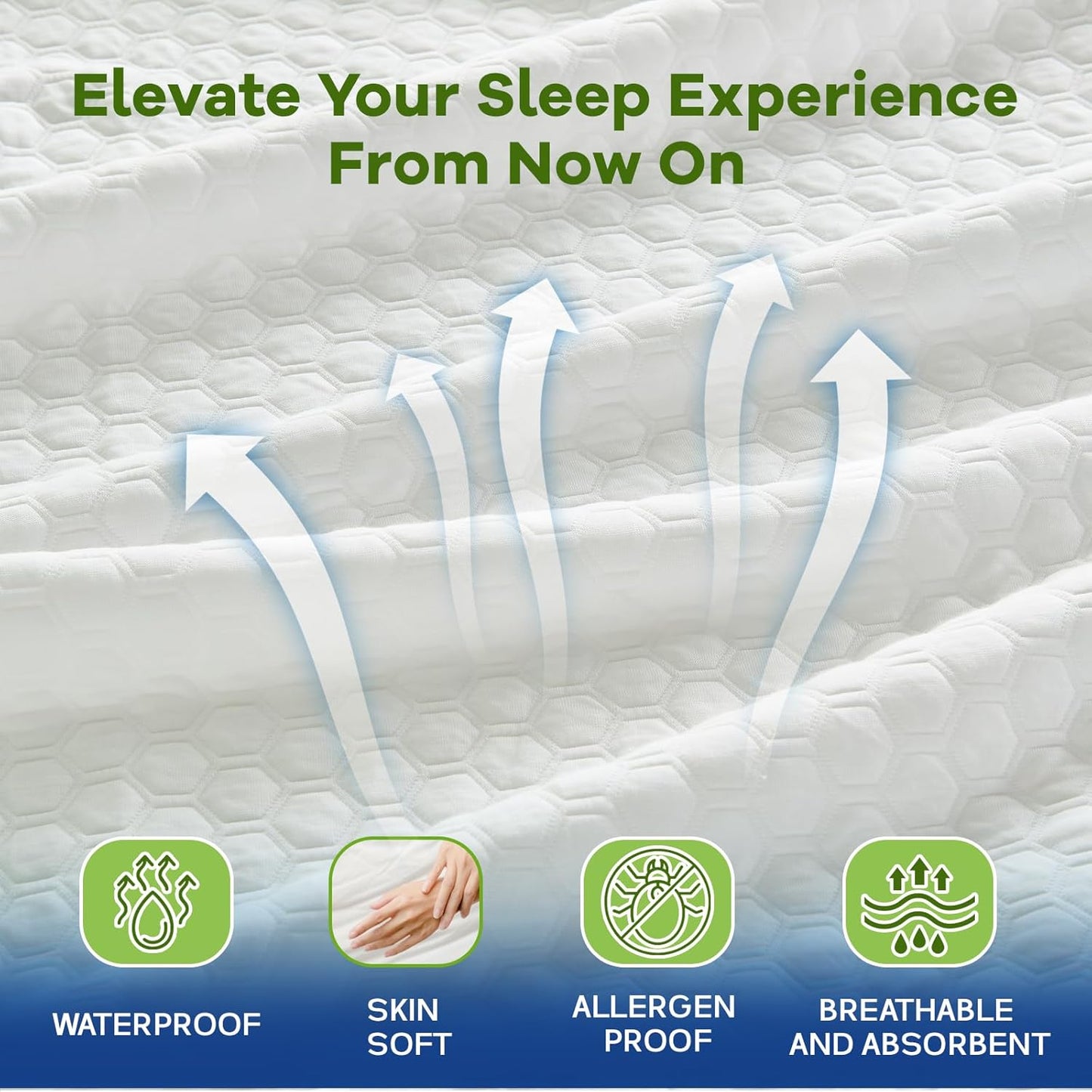 Premium Tencel California King Mattress Protector Cover in White, Natural and Skin Soft, Waterproof and Fully Fitted Deep Pocket, Hypoallergenic, Breathable, Noiseless and Absorbent