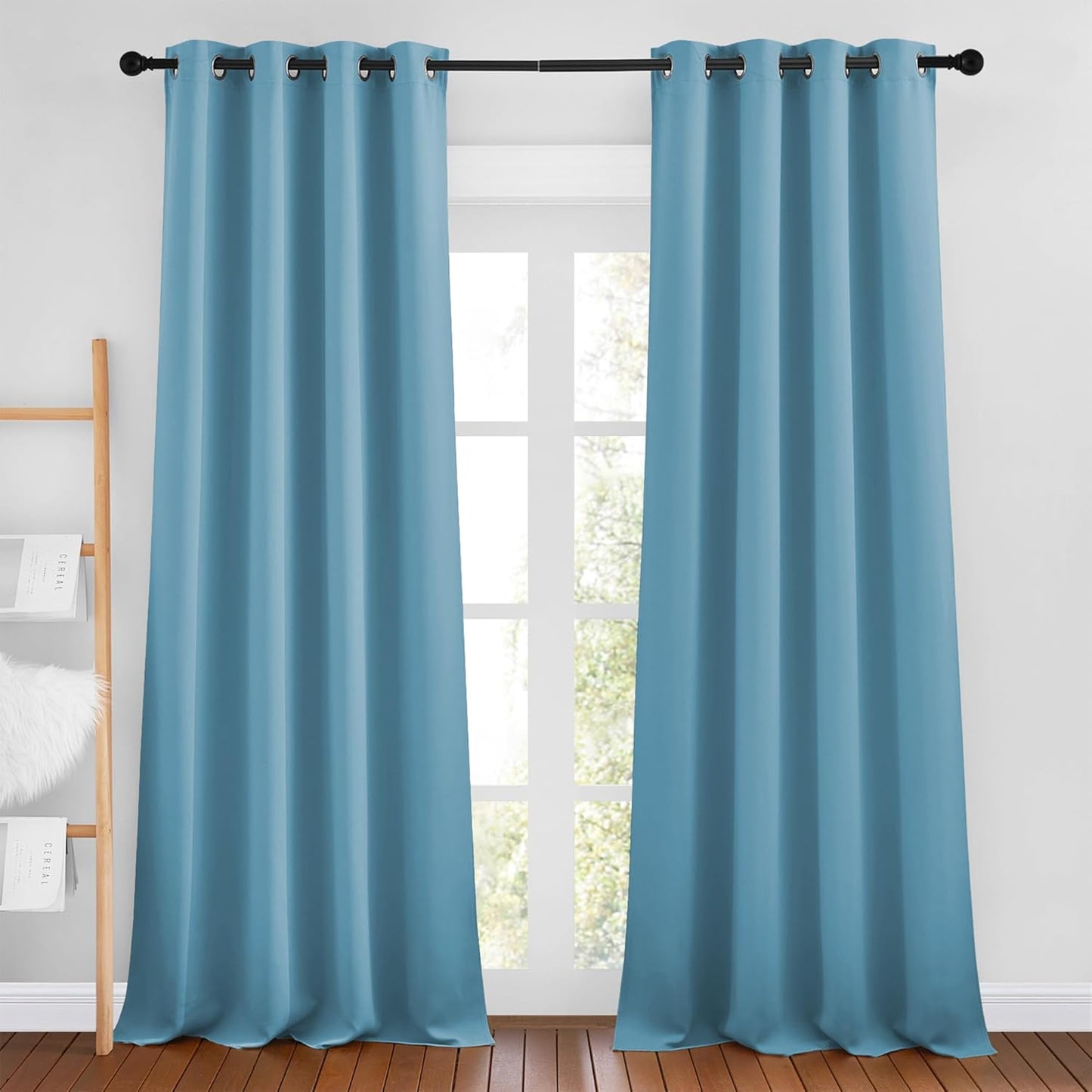 NICETOWN Teal Blue Curtains 96 inches Long, Grommet Thermal Insulated Blackout Curtains Privacy Window Treatments for Boys Room/Living Room, W46 x L96, 2 Panels