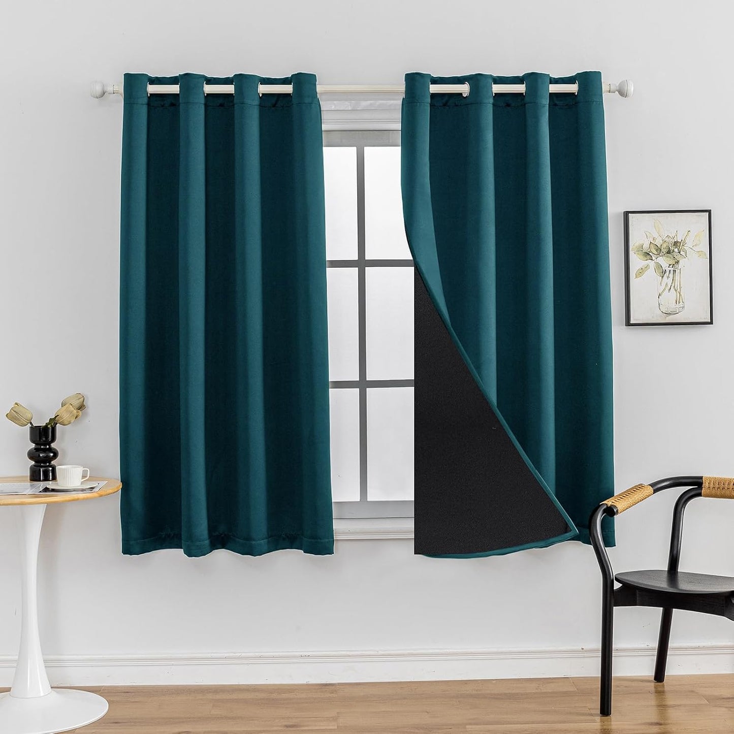 Anytime 100% Blackout Curtain Set, Thermal Insulated & Energy Efficiency Window Draperies for Guest Room, Full Shading Panels for Shift Worker and Light Sleepers（Greyish Blue, 2 Panels, 52W x 54L）