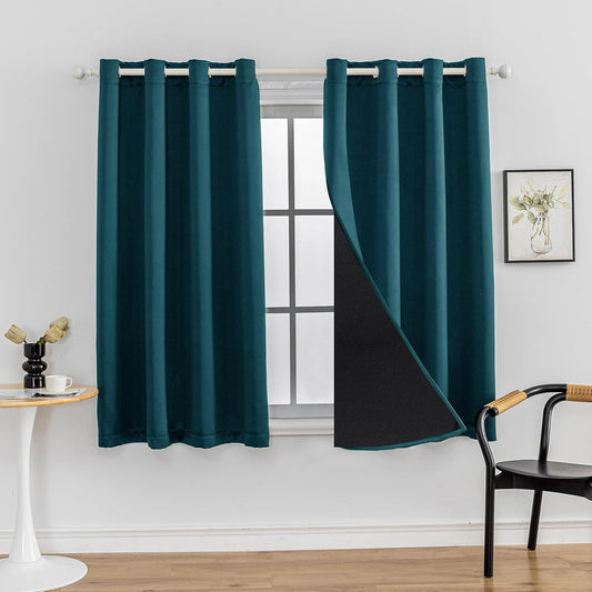 Anytime 100% Blackout Curtain Set, Thermal Insulated & Energy Efficiency Window Draperies for Guest Room, Full Shading Panels for Shift Worker and Light Sleepers（Greyish Blue, 2 Panels, 52W x 63L）