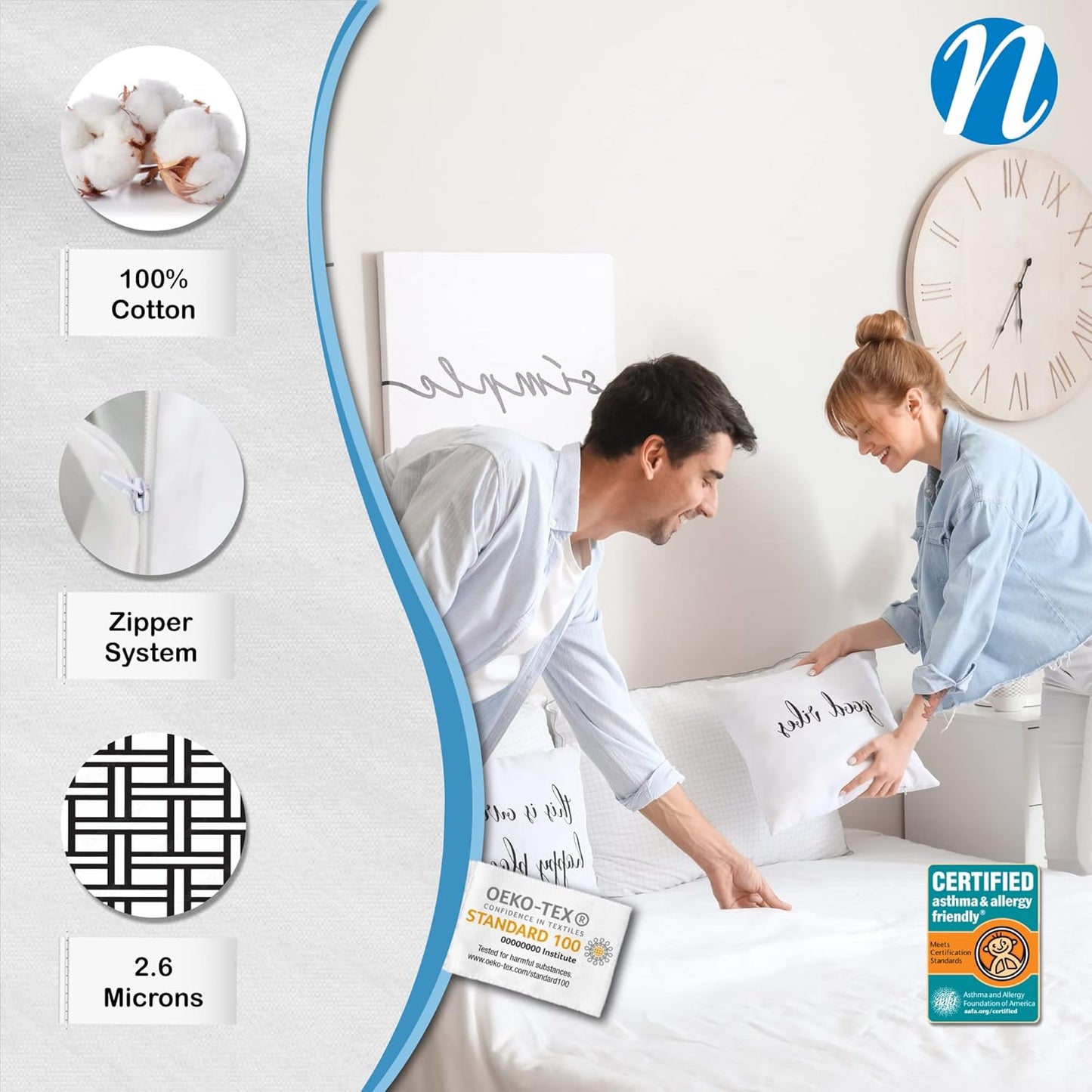 National Allergy Superior 100% Cotton Twin Mattress Protector Zippered - 39" x 75" x 9" - Hypoallergenic Bed Encasement - Breathable Dust Proof Cover - AAFA & Oeko-TEX Standard 100 Certified