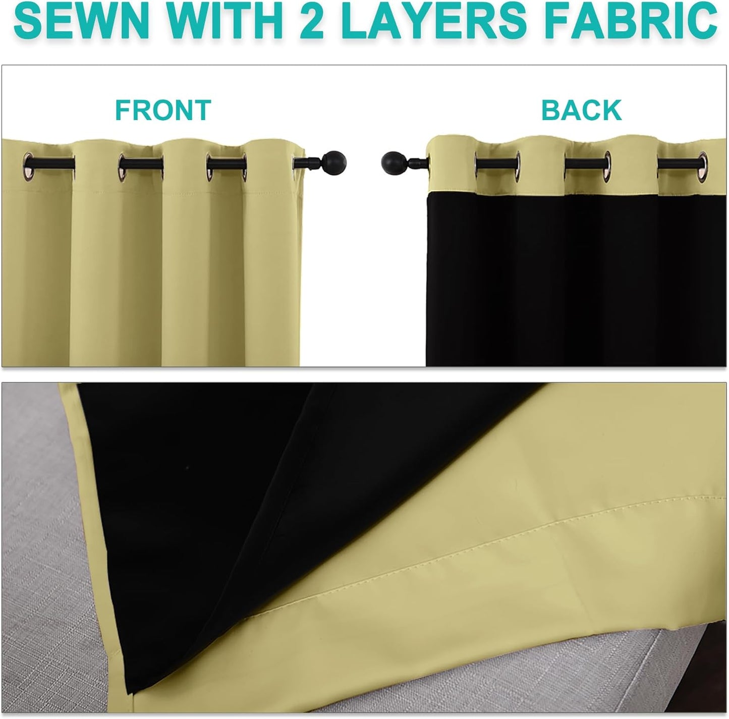 NICETOWN Paler Yellow Full Shade Curtain Panels, Pair of Energy Smart & Noise Blocking Out Blackout Drapes for Dining Room Window, Thermal Insulated Guest Room Lined Window Dressing(42 x 72 inch)