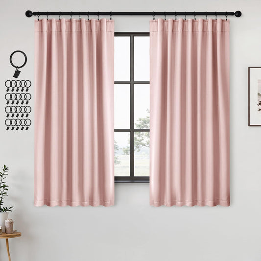 ANRODUO Light Pink Blackout Curtains for Girls Bedroom Living Room, Back Tab Rod Pocket Pinch Pleated Thermal Insulated Room Darkening Curtains 63 Inches Long 2 Panels, 42 x 63 Inch
