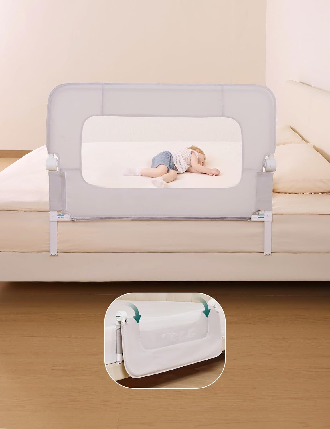 BABELIO Bed Rail for Toddlers, 43" Wide Swing Down & Adjustable Height Toddler Bed Rails for Kids/Elderly/Adults, Baby Side Railing for Twin/Full/Queen/King Size