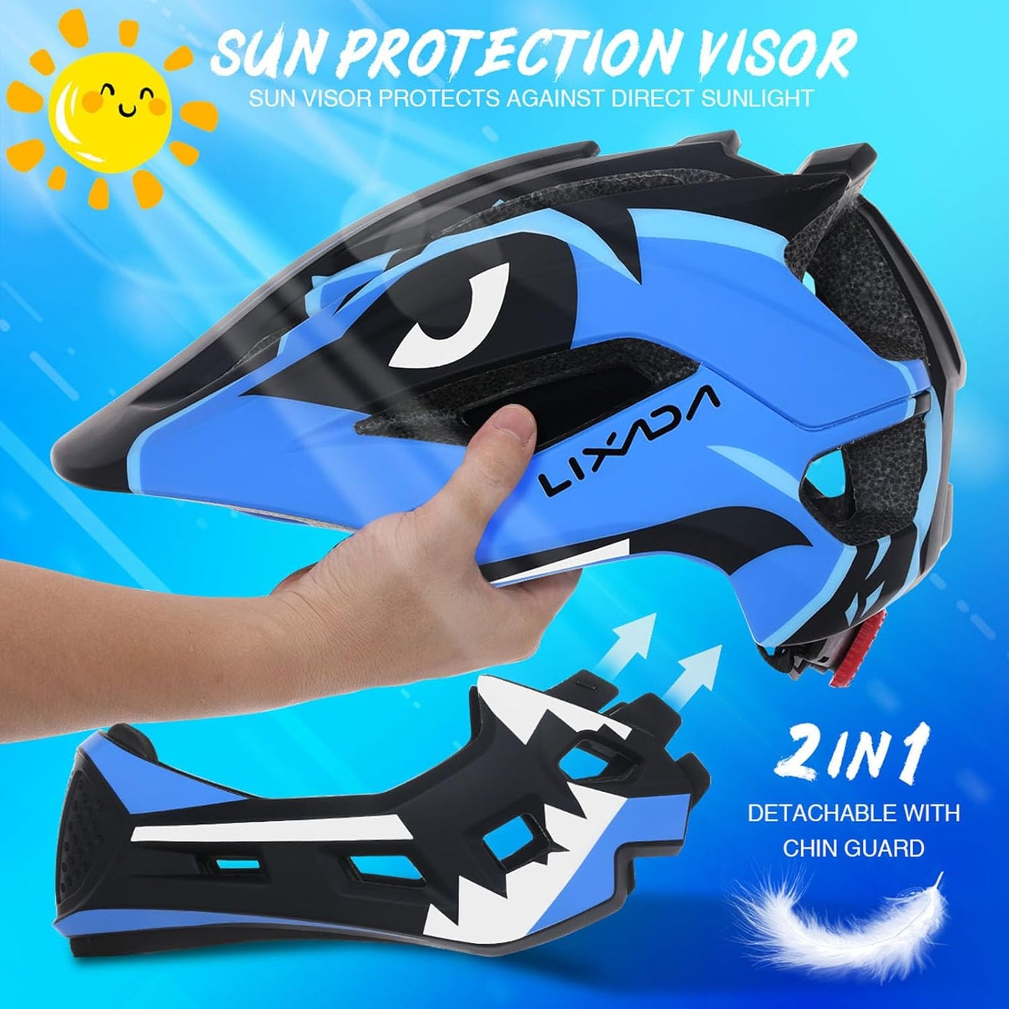 Lixada Kids Bike Helmet Adjustable Detachable Full Face Helmet for Cycling Helmet for Children Bicycle, Skateboard, Scooter, Protective Gear (20.5-22 Inches)