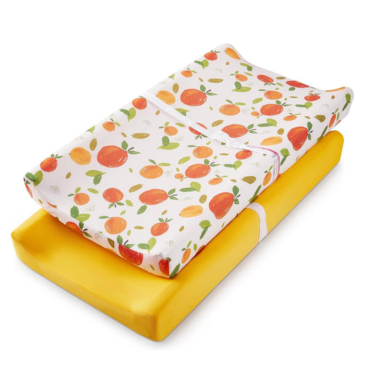 TILLYOU Baby Changing Pad Cover, Changing Table Cover for Girls Boys, Ultra Soft Breathable, 2 Pack Orange Flavour & Orange