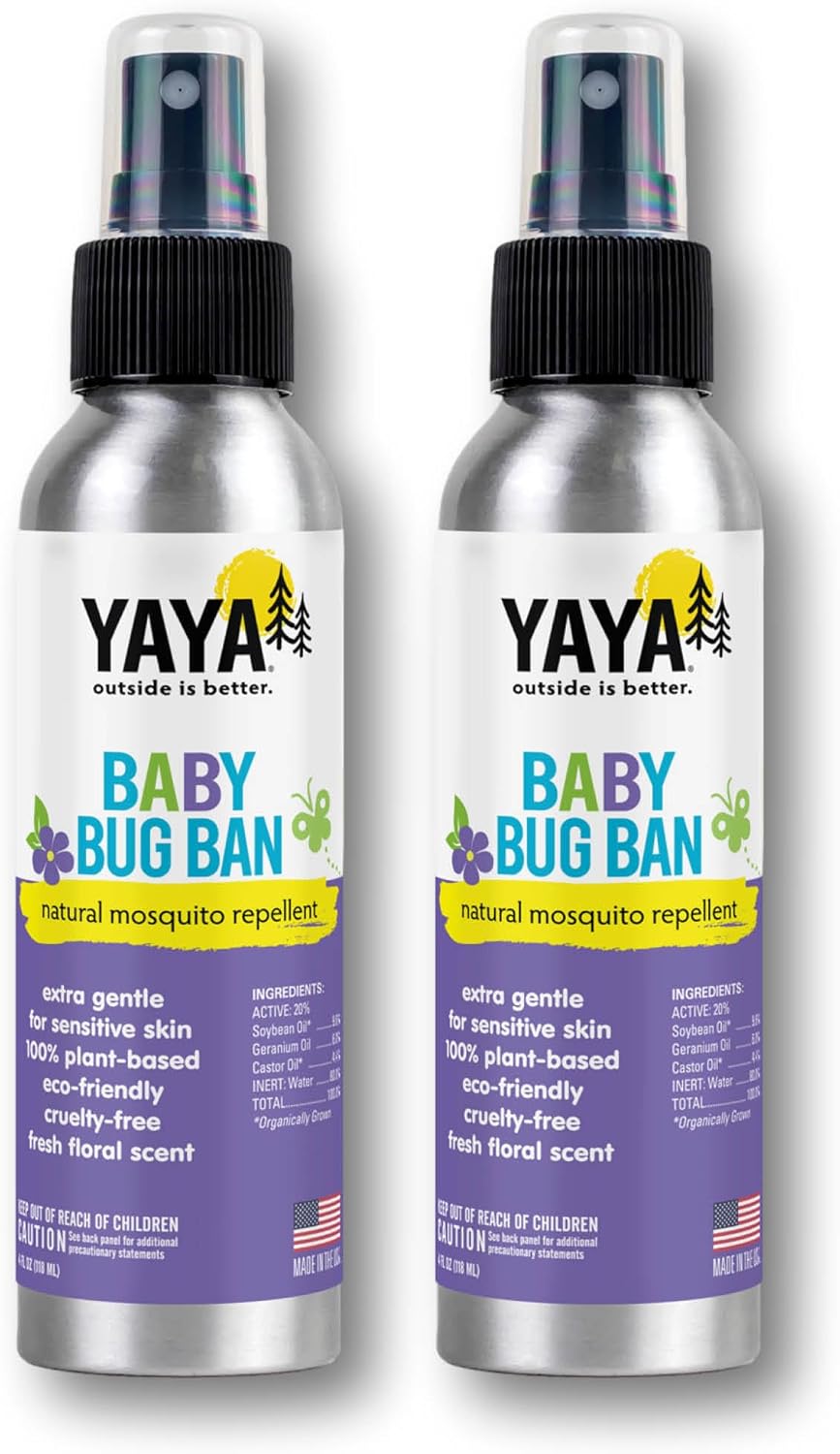 YAYA ORGANICS Baby Bug BAN – All-Natural, Proven Effective Repellent for Babies, Kids and Sensitive Skin (4 Ounce Spray, 2-Pack)