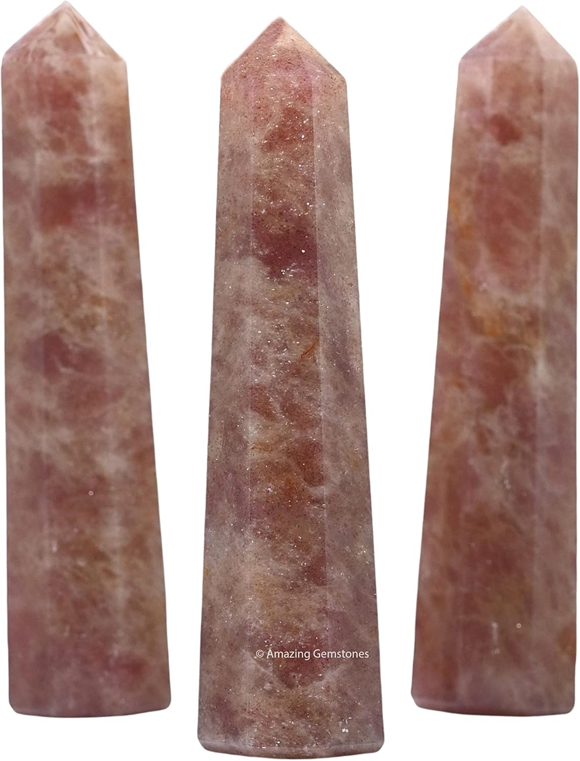 Amazing Gemstone Strawberry Quartz Crystal Towers - Natural Healing Crystal Point Obelisk for Reiki Healing and Crystal Grid (3 Inch)