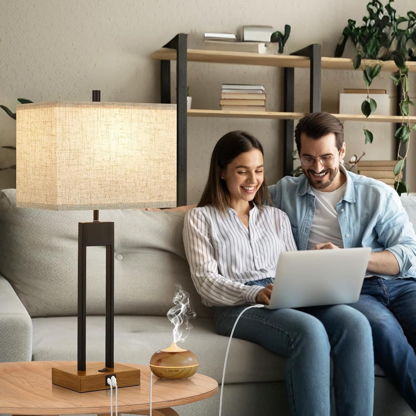 25.5'' Set of 2 Modern Bedroom Table Lamps with USB C+A Ports, 3 Color Changeable, Brown Night Stand Lamps for Bedside, Guest Room, Office, Reading