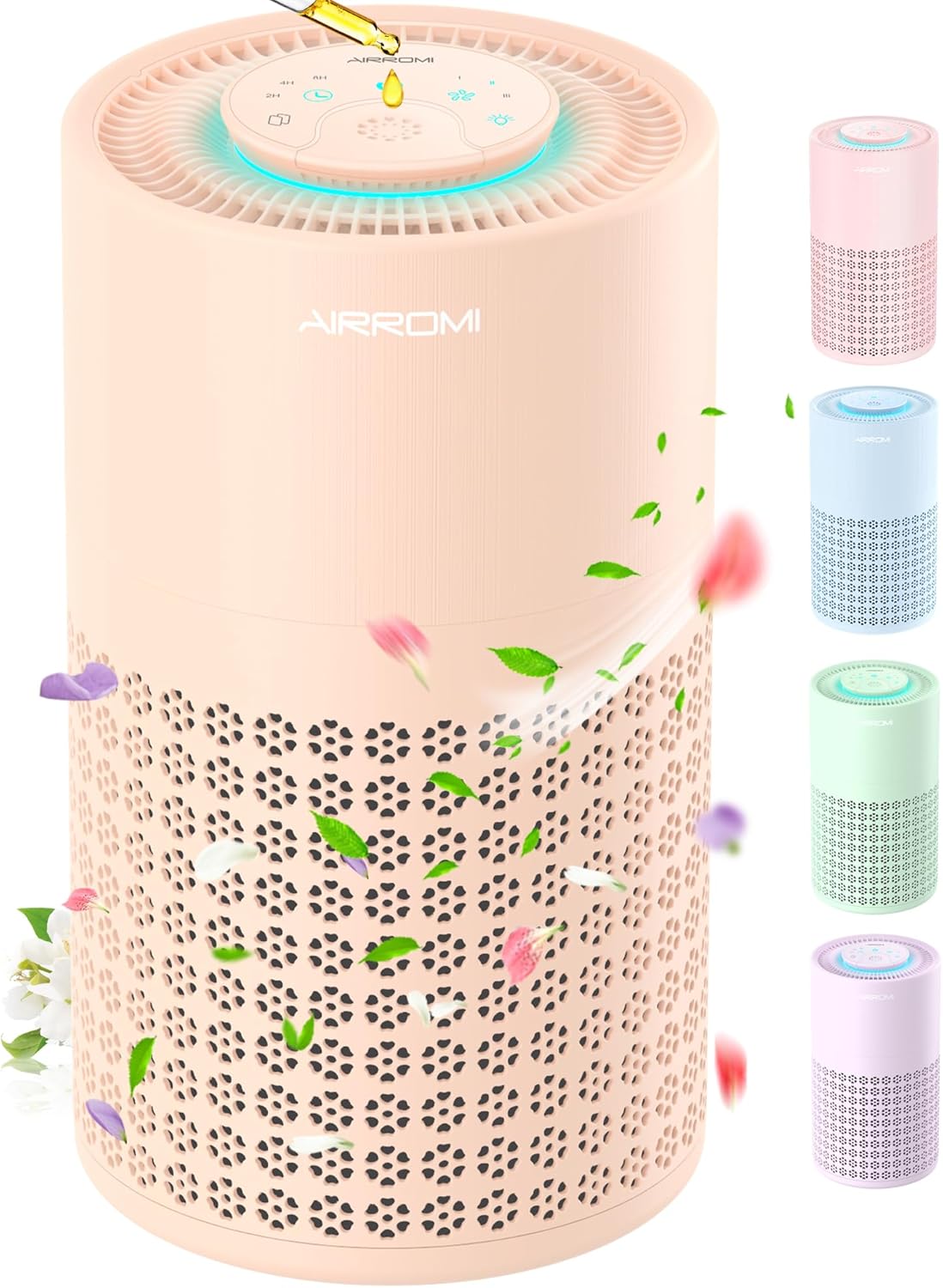 AIRROMI Air Purifier for Bedroom with HEPA 3-in-1 Filter, Pet Air Purifier for Home Cat Pee Smell, Covers Upto 990 Ft², Quiet 360°intake Air Cleaner for pet hair,allergies,Dust,Smoke A2001 Orange